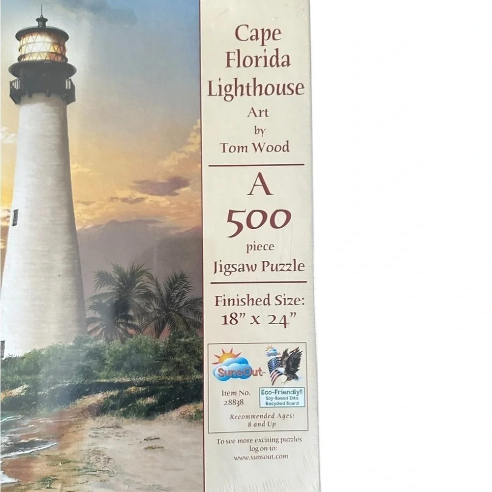 Cape Florida Lighthouse 500-Piece Jigsaw Puzzle Made in USA Art by Tom Woods